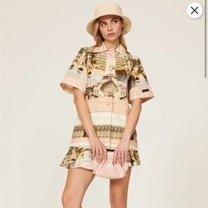 Patou short-sleeved printed jacket in organic cotton and wool Amour Island